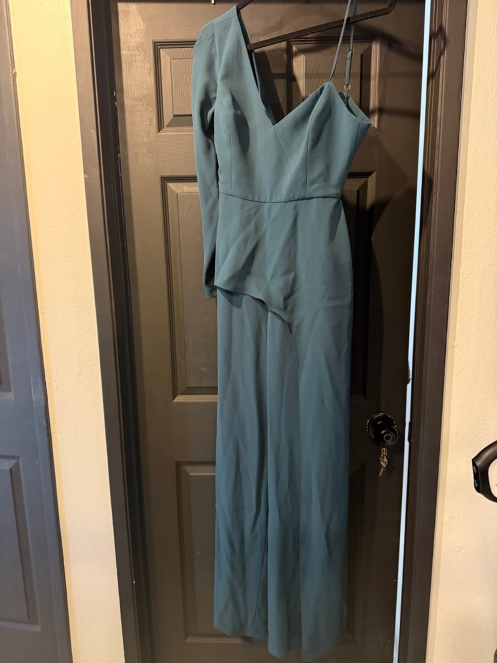 Maxazria Teal One-Shoulder Jumpsuit Dress